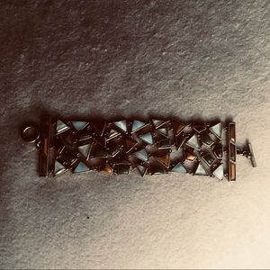 Gorgeous olive, gold, white stone bracelet